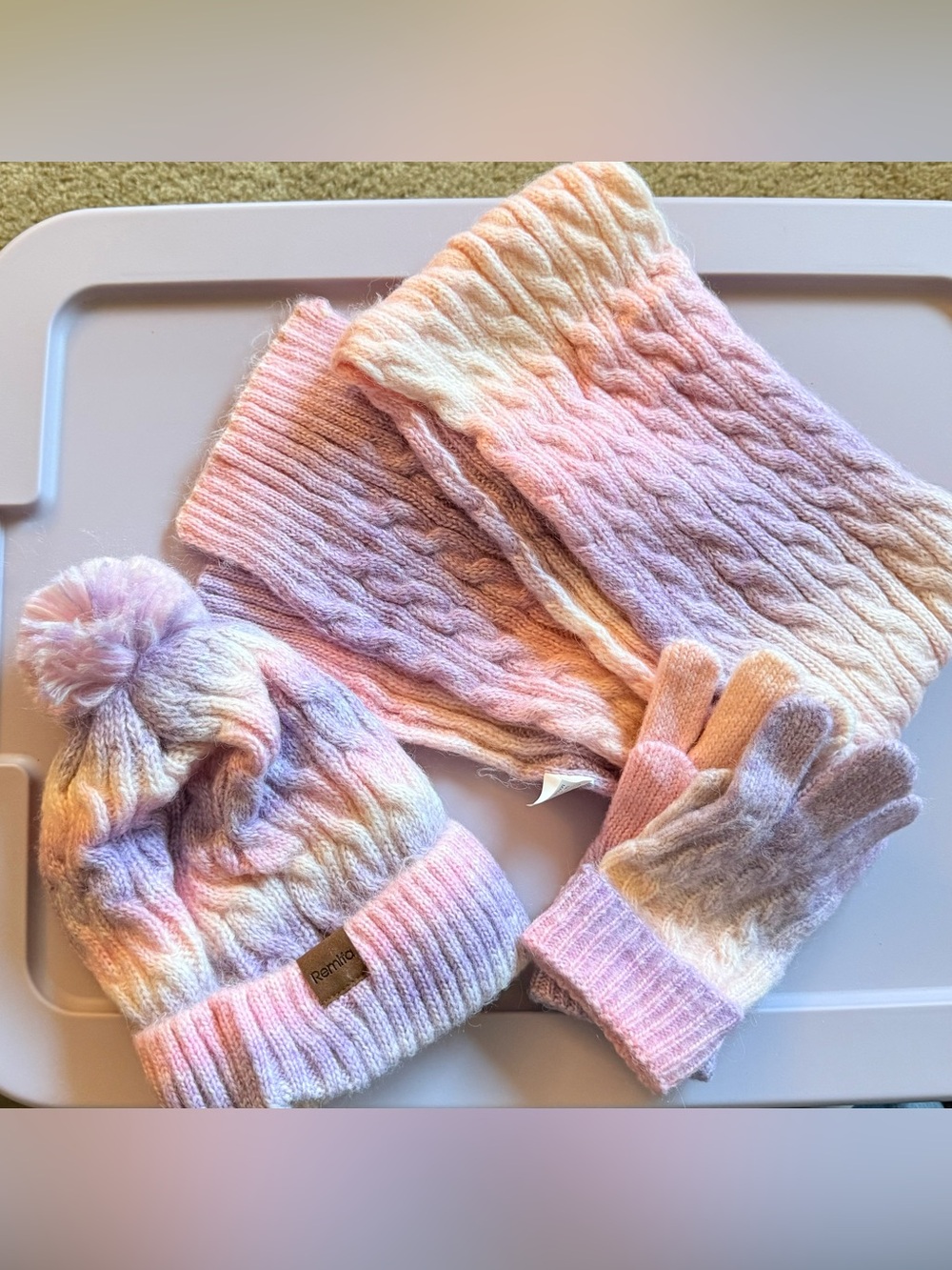 Kids Pastel Cable Knit Hat, Scarf & Gloves Set